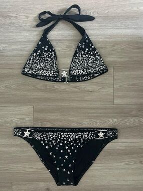 Victoria's Secret Black Bikini Set with Silver Star Accents